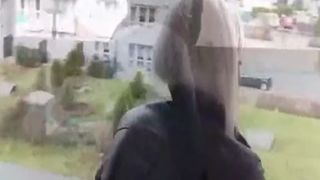 Hot blonde peeing in her yoga pants in public