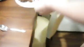 Eating a turd with cream and strawberries