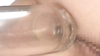 Fucking a Japanese girl with enema on her body