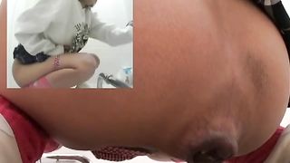 Constipated girl in public bathroom