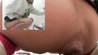 Constipated girl in public bathroom