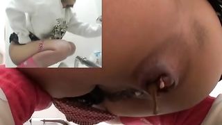 Constipated girl in public bathroom