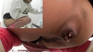 Constipated girl in public bathroom