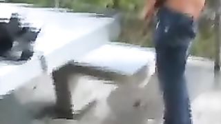 Sexy girl shitting in a park