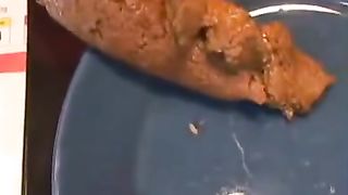 Blonde teen shitting on a plate