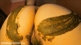 Hot babe with a big ass smearing crap