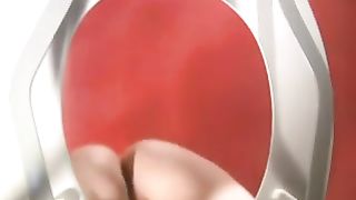 Sweet girl on homemade toilet