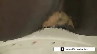 Ebony girl dropped a long yellow snail