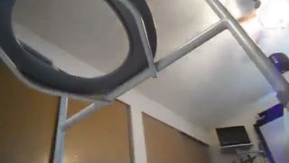 BBW lady pooping on a homemade toilet