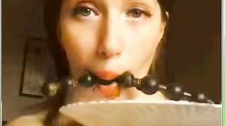 Licking poop from black anal beads