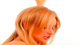 Tall blonde shitting on a desk