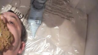 Two mistresses pooping on a slave