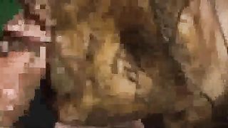 Asian woman smearing poop while sucking a fat cock