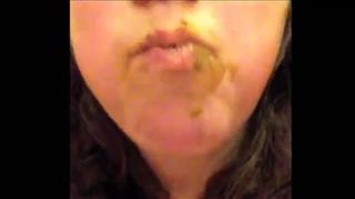Sexy girl eating her own brown shit