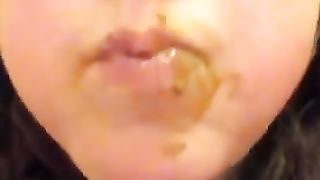 Sexy girl eating her own brown shit