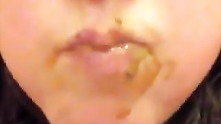 Sexy girl eating her own brown shit