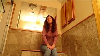 Brunette teen shitting on her thongs