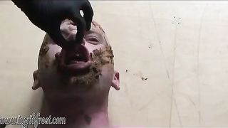 Blonde mistress and her poop eating slave