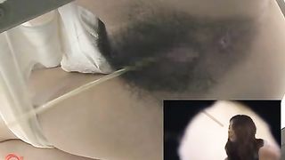 Hairy Japanese teen peeing