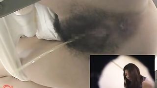 Hairy Japanese teen peeing