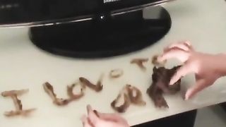 Petite blonde teen shitting a huge turd