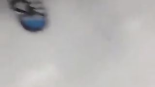 Sexy teen peeing through her blue jeans in public