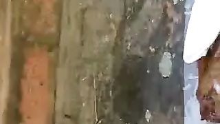 Sexy teen with high heels pooping outdoor