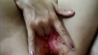 Girl on period masturbating hard