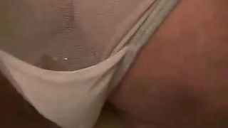 Blonde mature pooping in white panties