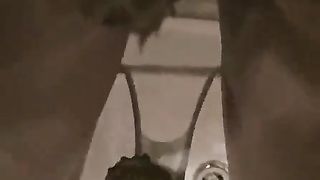 Blonde mature pooping in white panties