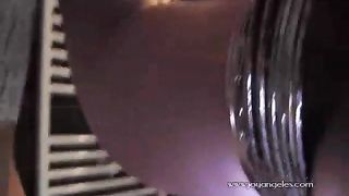 Spreading her butt to poop