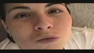 Beautiful teen sits half naked on a black homemade toilet