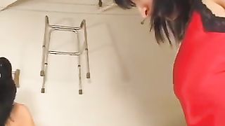 Male slave eating poop from two mistresses