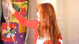 Redhead babe rubbing poop on her face