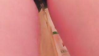 Hot babe peeing in her green panties