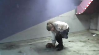 Russian blonde babe peeing in public