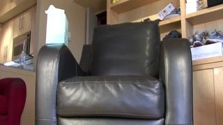 Hot brunette teen shitting on a blue plate