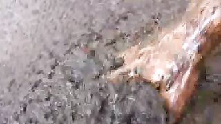 Brunette hottie taking a scat bath