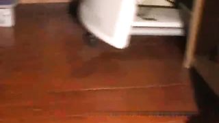 Young chubby girl shitting on a white plate