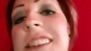 Redhead rocker girl pooping in toilet