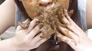 Young girl eating her own poop