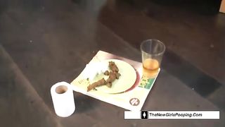 Ebony girl shitting on a green plate