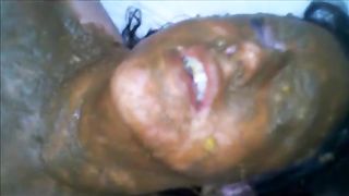 Horny brunette housewife rubbing fresh shit