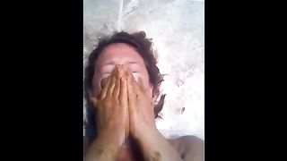 Sexy babe rubbing shit on her body while eating some of that sh