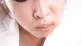 Beautiful Japanese lesbian scat kissers