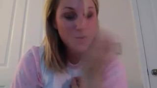 Blonde college girl shitting in her panties