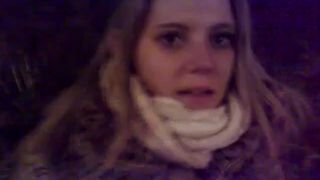 Blonde babe gets a facila after shitting outdoor