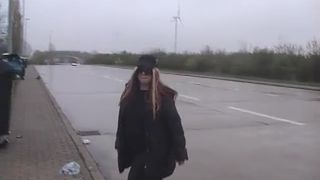 Sexy teen dropped a hard turd in the parking lot