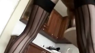 Busty brunette Czech model shitting in the kitchen