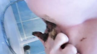 Brunette teen shitting with pressure